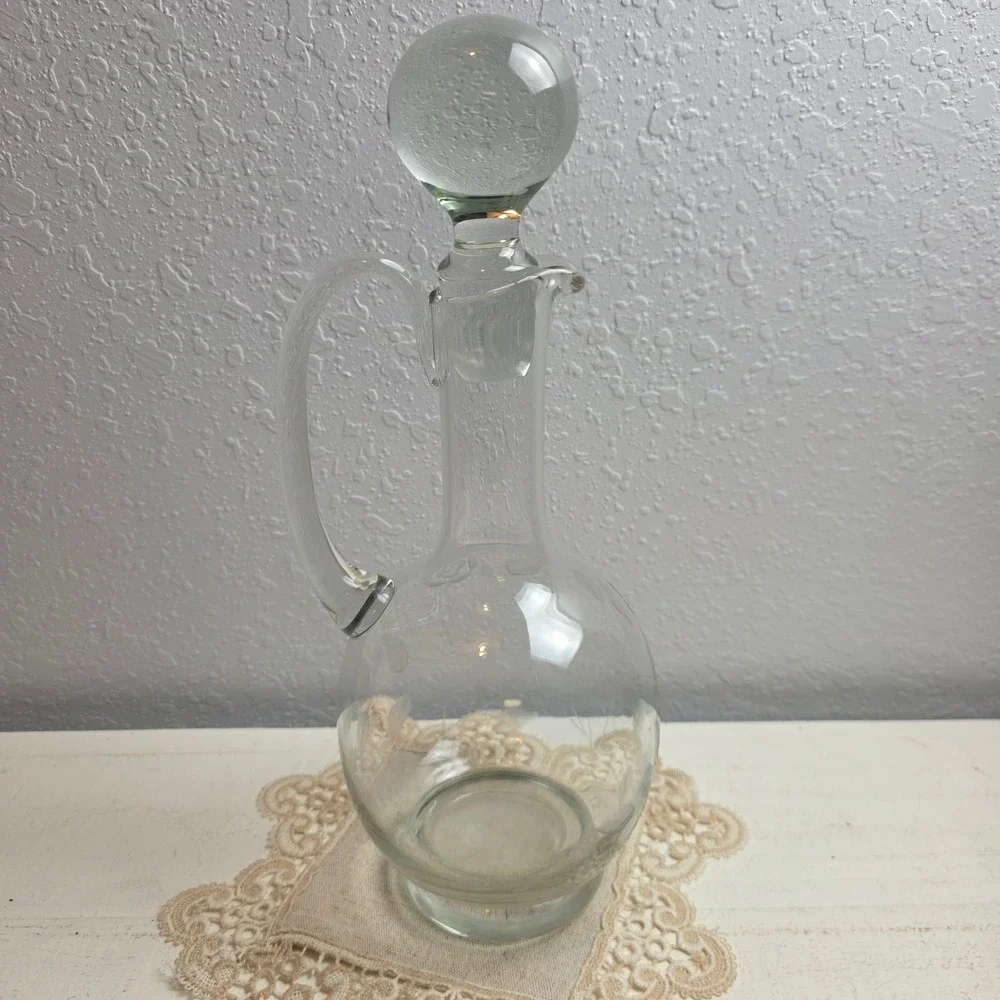 Vintage Etched Floral Rose Glass Decanter with‎ Ball Stopper and Handle Clear